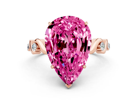 Rose gold Pear Cut Pink Sapphire Solitaire Twisted Band with Round  Accents and Prong Setting_12