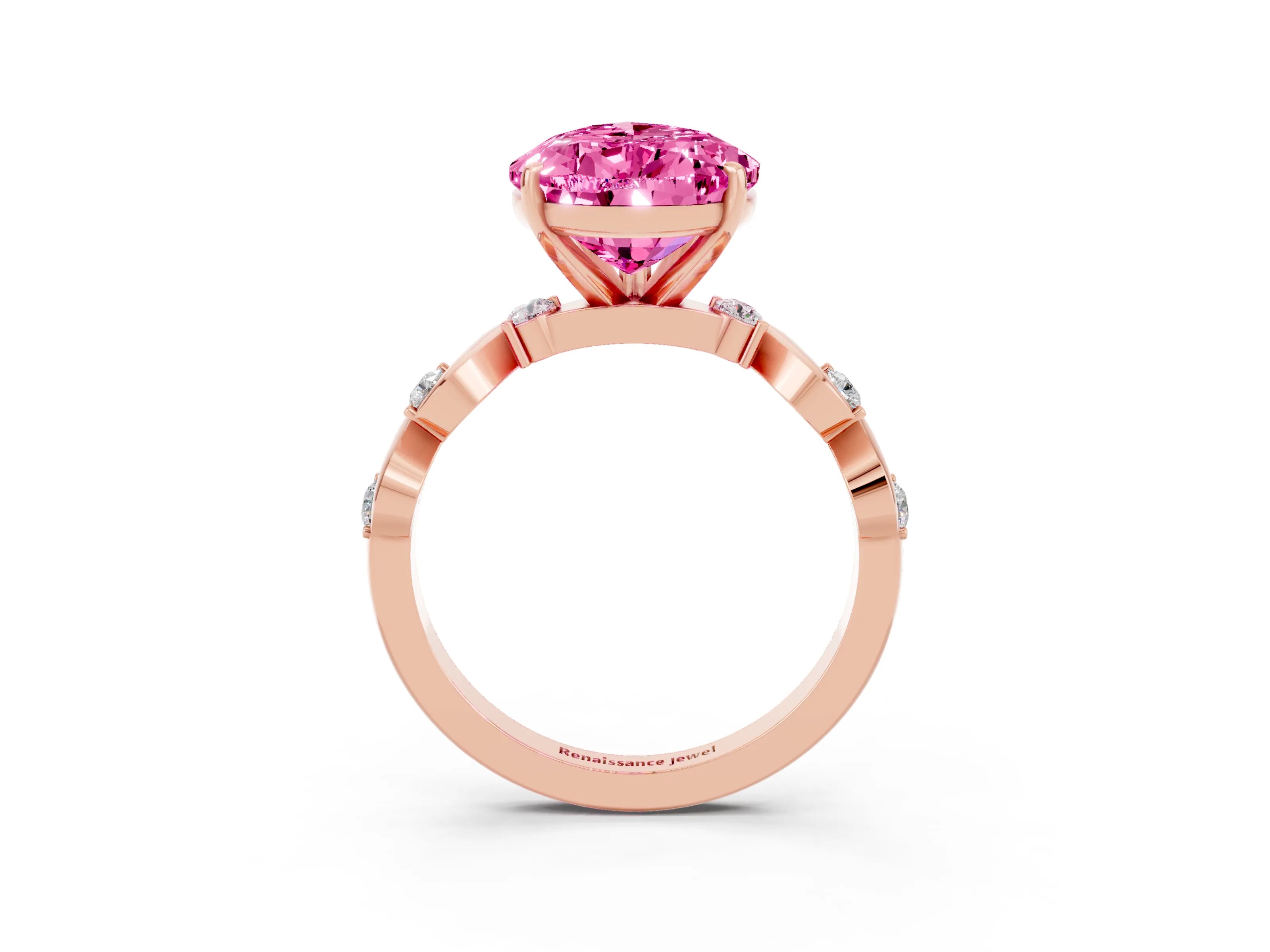 Rose gold Pear Cut Pink Sapphire Solitaire Twisted Band with Round  Accents and Prong Setting_15
