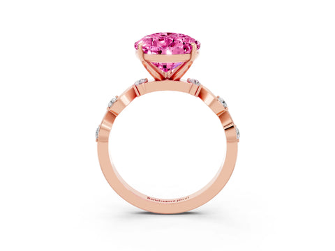 Rose gold Pear Cut Pink Sapphire Solitaire Twisted Band with Round  Accents and Prong Setting_15