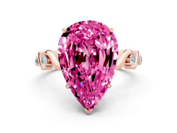 Rose gold Pear Cut Pink Sapphire Solitaire Twisted Band with Round  Accents and Prong Setting