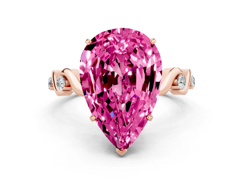 Rose gold Pear Cut Pink Sapphire Solitaire Twisted Band with Round  Accents and Prong Setting_24
