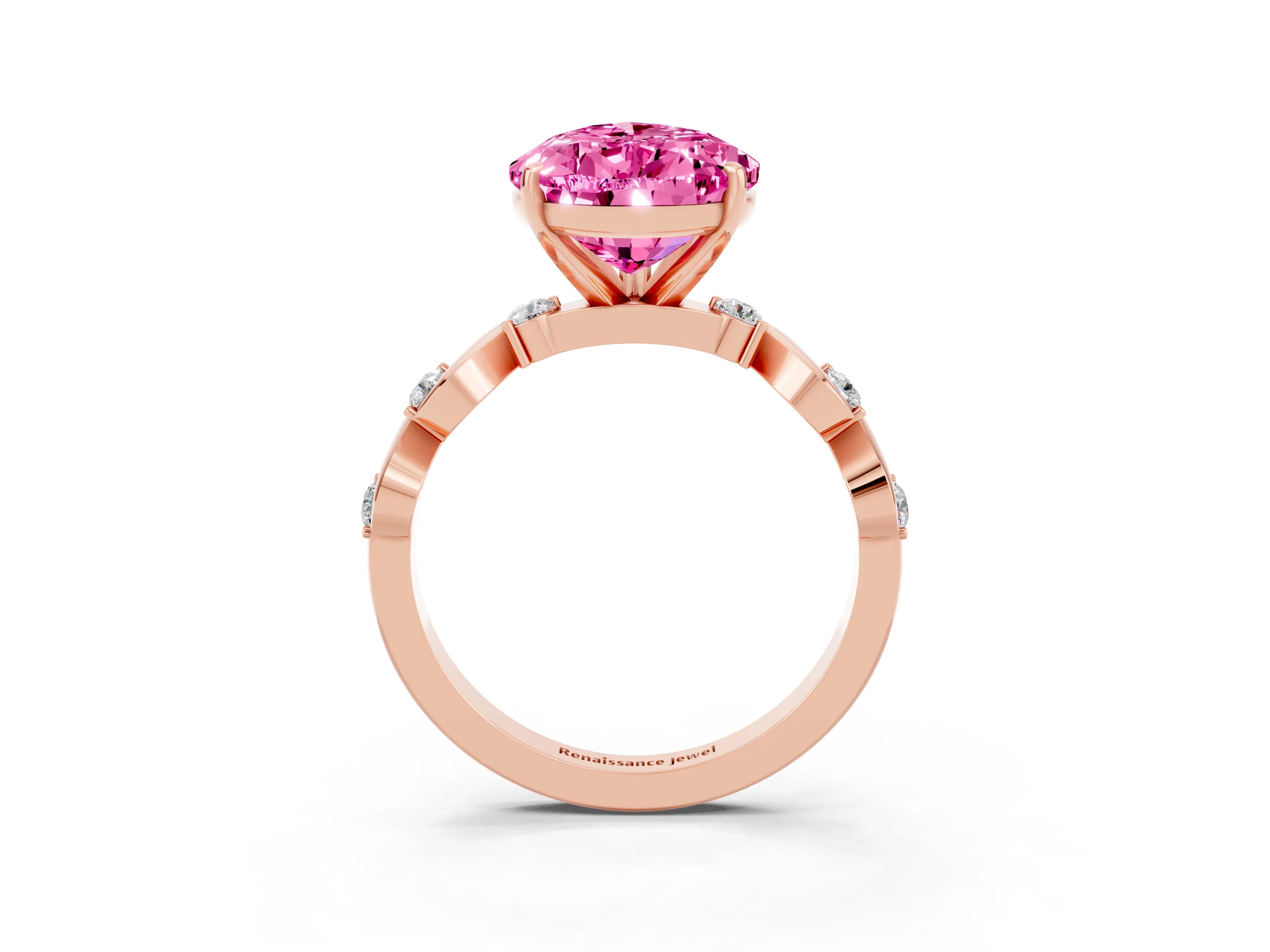 Rose gold Pear Cut Pink Sapphire Solitaire Twisted Band with Round  Accents and Prong Setting_27