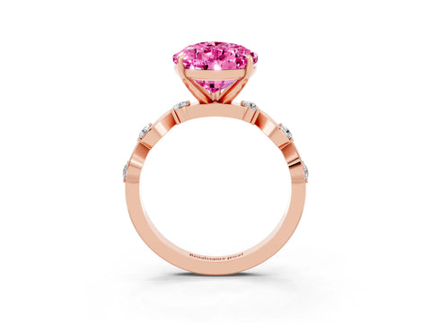 Rose gold Pear Cut Pink Sapphire Solitaire Twisted Band with Round  Accents and Prong Setting_27