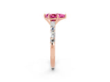 Rose gold Pear Cut Pink Sapphire Solitaire with Side Baguettes and Channel Set Band_26