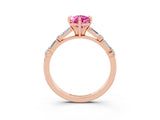 Rose gold Pear Cut Pink Sapphire Solitaire with Side Baguettes and Channel Set Band_27