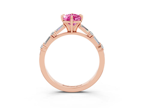Rose gold Pear Cut Pink Sapphire Solitaire with Side Baguettes and Channel Set Band_27