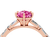 Rose gold Pear Cut Pink Sapphire Solitaire with Side Baguettes and Channel Set Band_28
