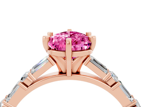 Rose gold Pear Cut Pink Sapphire Solitaire with Side Baguettes and Channel Set Band_28