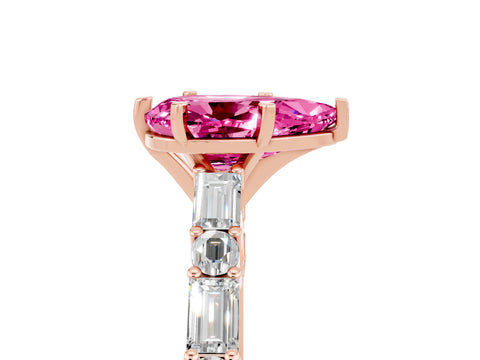 Rose gold Pear Cut Pink Sapphire Solitaire with Side Baguettes and Channel Set Band_29