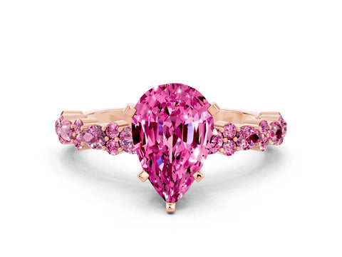 Rose gold Pear Cut Pink Sapphire Solitaire with Side Stones, Pave Band, Four-Prong Setting_12