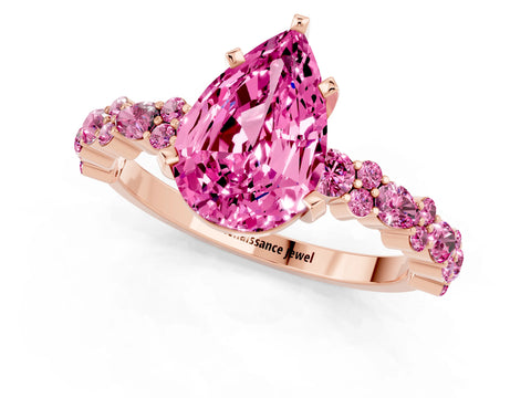 Rose gold Pear Cut Pink Sapphire Solitaire with Side Stones, Pave Band, Four-Prong Setting_13