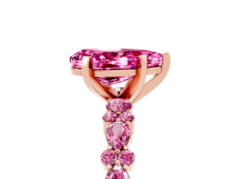 Rose gold Pear Cut Pink Sapphire Solitaire with Side Stones, Pave Band, Four-Prong Setting_17