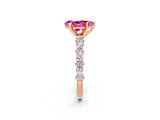 Rose gold Pear Cut Pink Sapphire Solitaire with Side Stones, Pave Band, Four-Prong Setting_74