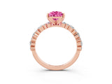 Rose gold Pear Cut Pink Sapphire Solitaire with Side Stones, Pave Band, Four-Prong Setting_75
