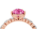 Rose gold Pear Cut Pink Sapphire Solitaire with Side Stones, Pave Band, Four-Prong Setting_76