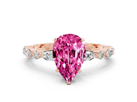 Rose gold Pear Cut Pink Sapphire Solitaire with Side Stones on a Pavé Band and Four-Prong Setting_24