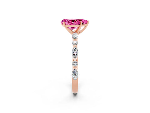 Rose gold Pear Cut Pink Sapphire Solitaire with Side Stones on a Pavé Band and Four-Prong Setting_26