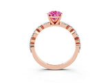 Rose gold Pear Cut Pink Sapphire Solitaire with Side Stones on a Pavé Band and Four-Prong Setting_27