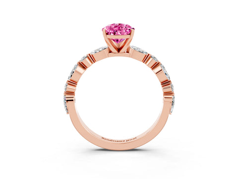 Rose gold Pear Cut Pink Sapphire Solitaire with Side Stones on a Pavé Band and Four-Prong Setting_27