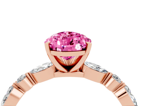 Rose gold Pear Cut Pink Sapphire Solitaire with Side Stones on a Pavé Band and Four-Prong Setting_28