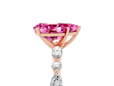 Rose gold Pear Cut Pink Sapphire Solitaire with Side Stones on a Pavé Band and Four-Prong Setting_29
