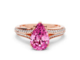Rose gold Pear Cut Pink Sapphire Split Shank Engagement Ring with Pavé Band_24