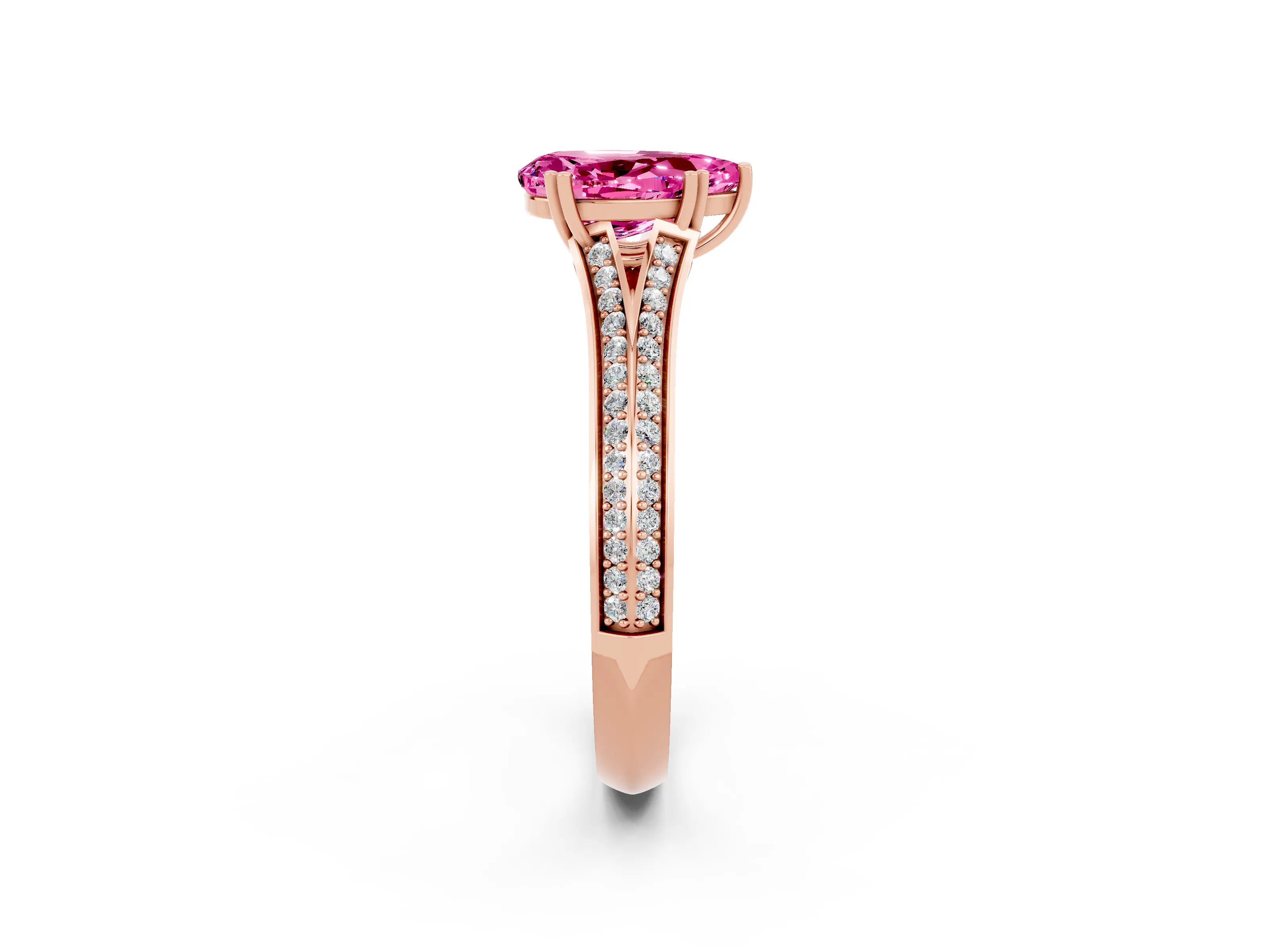 Rose gold Pear Cut Pink Sapphire Split Shank Engagement Ring with Pavé Band_26