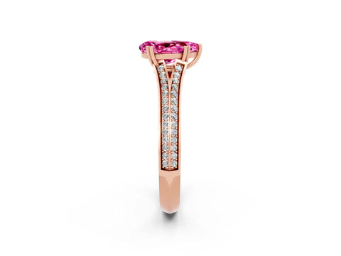 Rose gold Pear Cut Pink Sapphire Split Shank Engagement Ring with Pavé Band_26