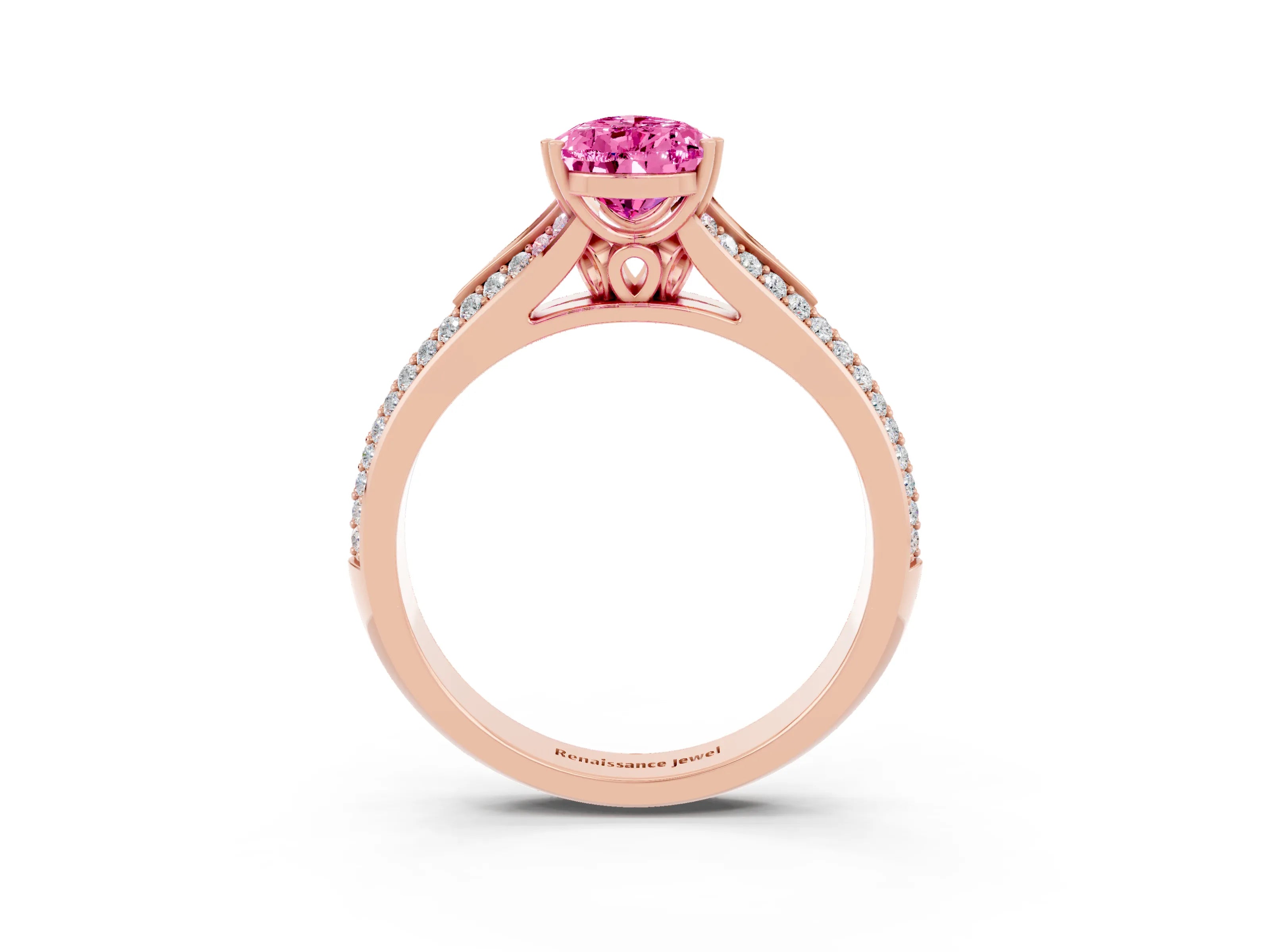 Rose gold Pear Cut Pink Sapphire Split Shank Engagement Ring with Pavé Band_27