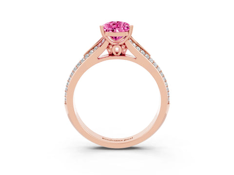 Rose gold Pear Cut Pink Sapphire Split Shank Engagement Ring with Pavé Band_27