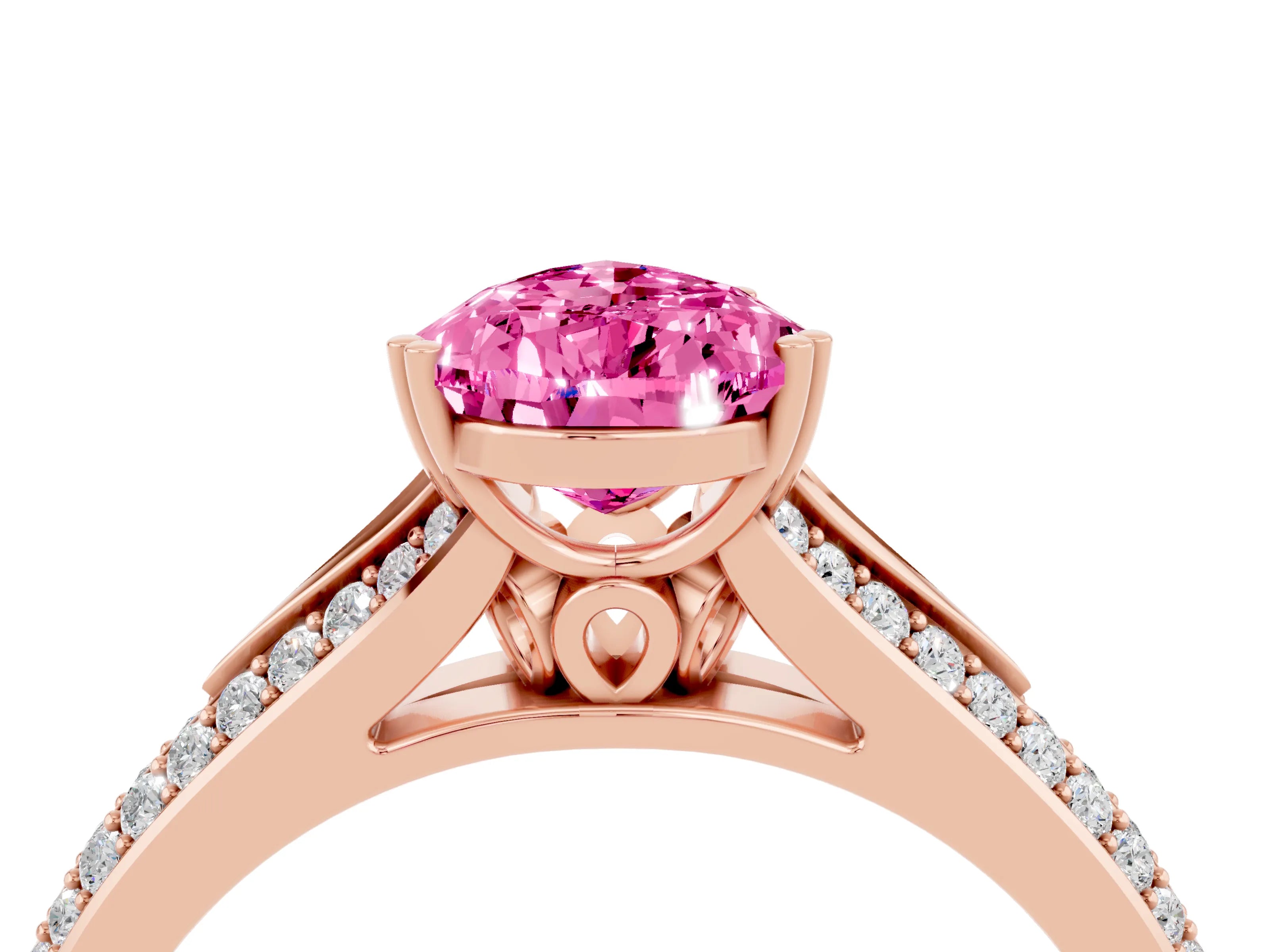 Rose gold Pear Cut Pink Sapphire Split Shank Engagement Ring with Pavé Band_28