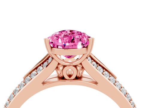 Rose gold Pear Cut Pink Sapphire Split Shank Engagement Ring with Pavé Band_28