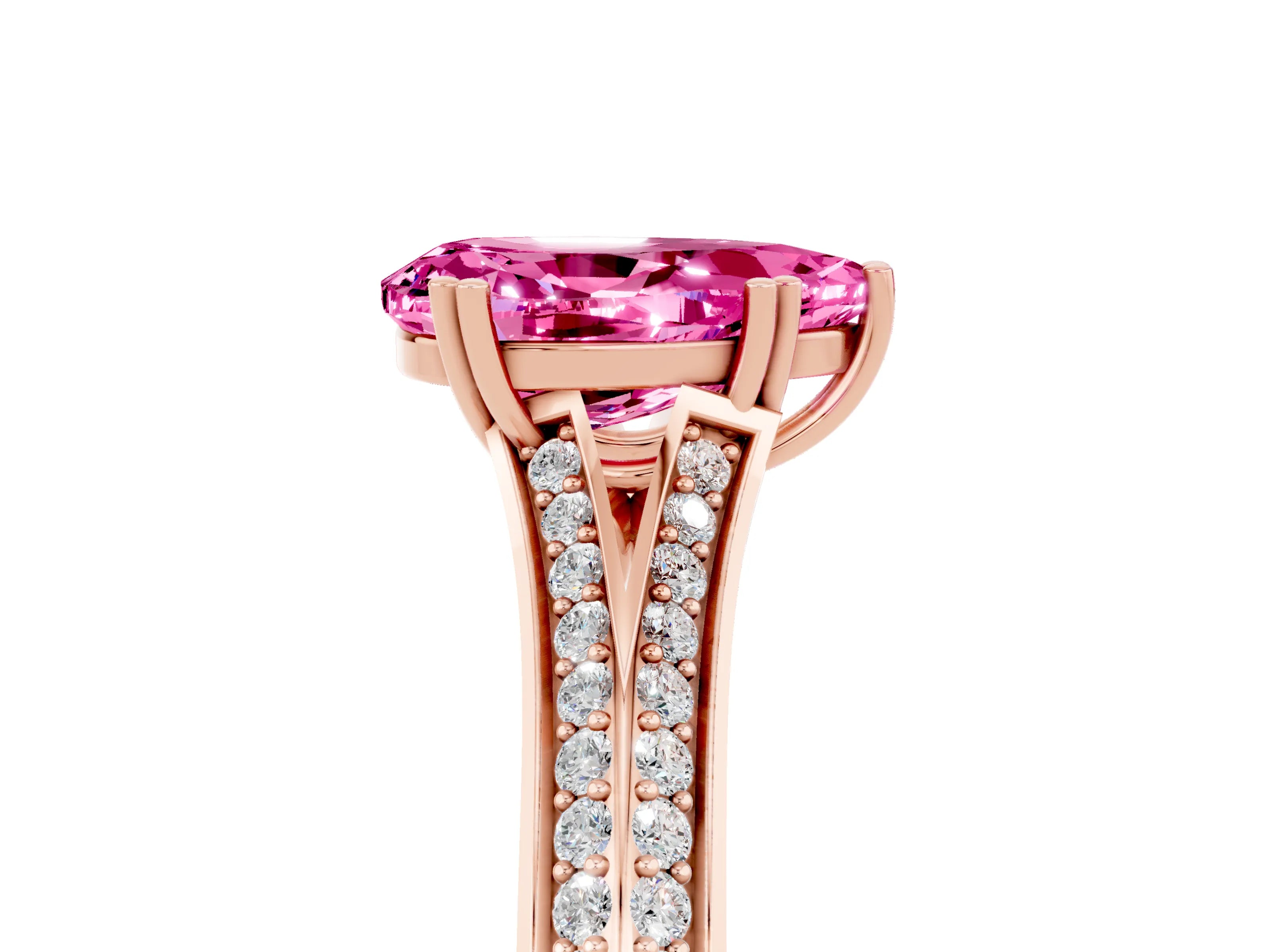 Rose gold Pear Cut Pink Sapphire Split Shank Engagement Ring with Pavé Band_29
