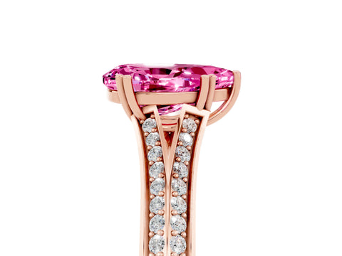 Rose gold Pear Cut Pink Sapphire Split Shank Engagement Ring with Pavé Band_29