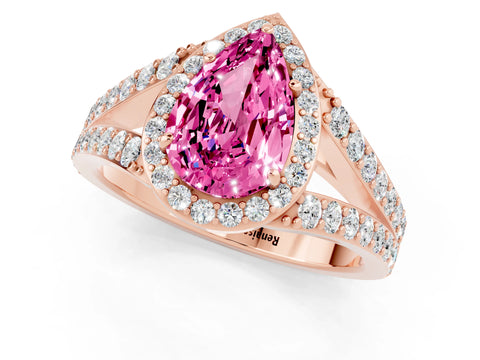 Rose gold Pear Cut Pink Sapphire Split Shank Halo Ring with Four-Prong Setting_13