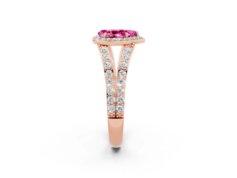 Rose gold Pear Cut Pink Sapphire Split Shank Halo Ring with Four-Prong Setting_14