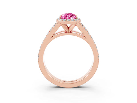 Rose gold Pear Cut Pink Sapphire Split Shank Halo Ring with Four-Prong Setting_15