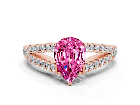 Rose gold Pear Cut Pink Sapphire Split Shank Pavé Engagement Ring with Four-Prong Setting_12