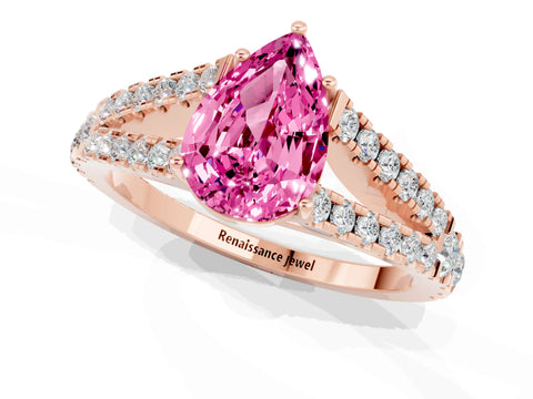 Rose gold Pear Cut Pink Sapphire Split Shank Pavé Engagement Ring with Four-Prong Setting_13
