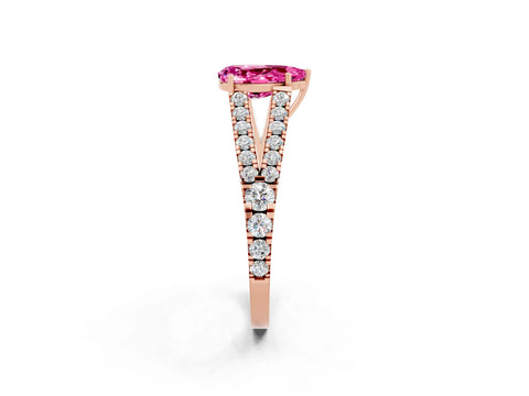 Rose gold Pear Cut Pink Sapphire Split Shank Pavé Engagement Ring with Four-Prong Setting_14