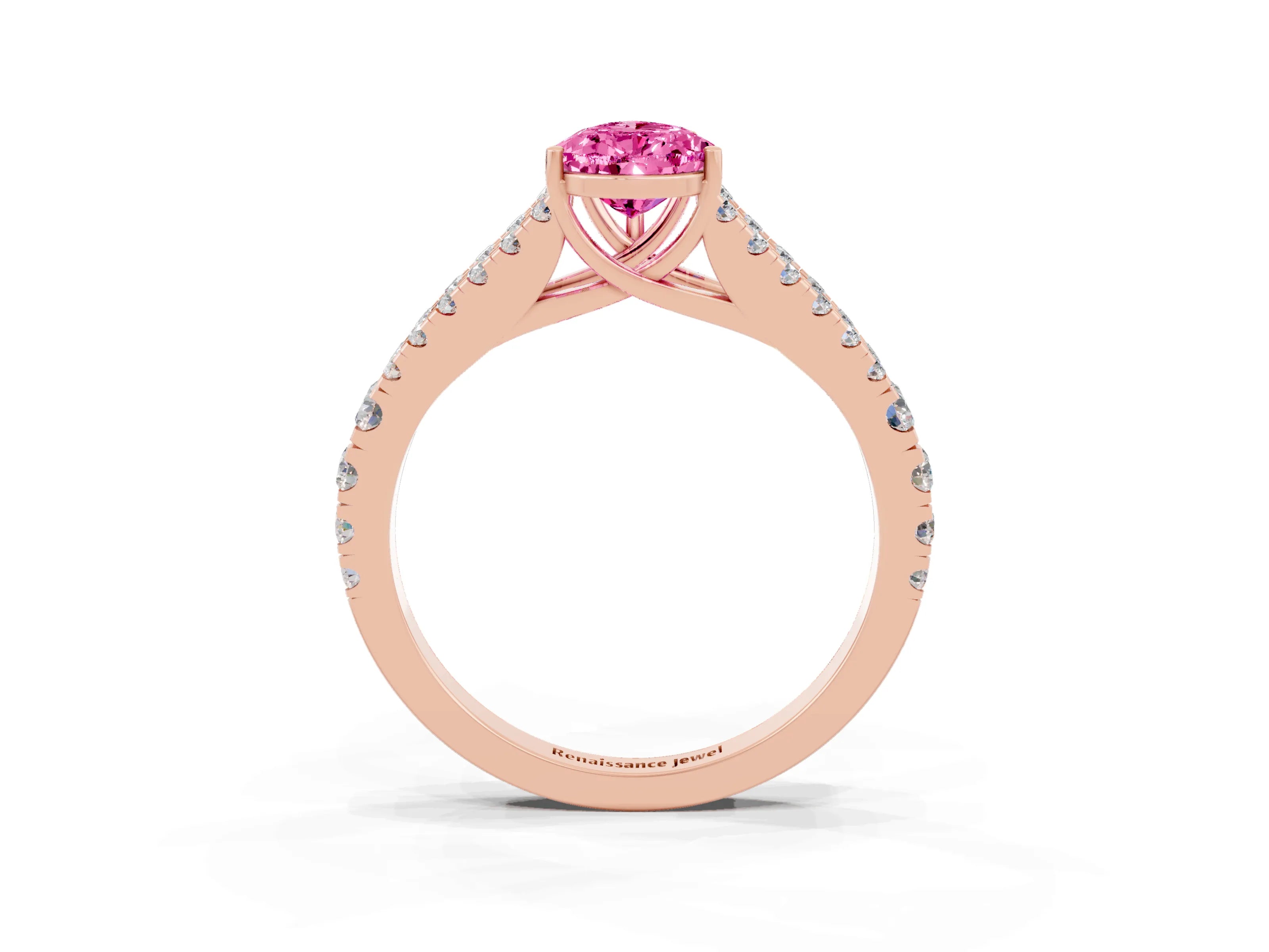 Rose gold Pear Cut Pink Sapphire Split Shank Pavé Engagement Ring with Four-Prong Setting_15