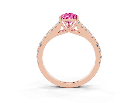 Rose gold Pear Cut Pink Sapphire Split Shank Pavé Engagement Ring with Four-Prong Setting_15