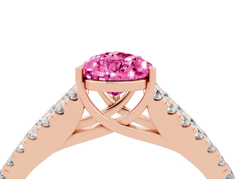 Rose gold Pear Cut Pink Sapphire Split Shank Pavé Engagement Ring with Four-Prong Setting_16