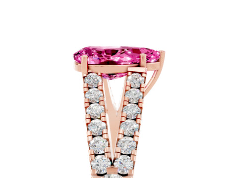 Rose gold Pear Cut Pink Sapphire Split Shank Pavé Engagement Ring with Four-Prong Setting_17