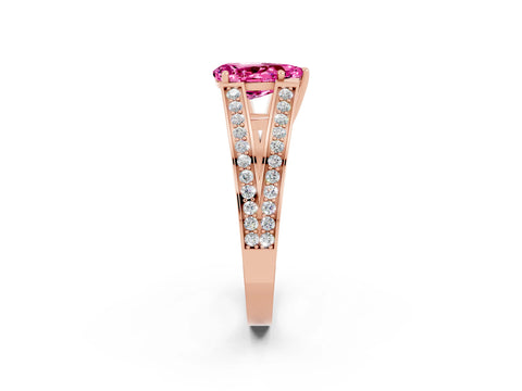 Rose gold Pear Cut Pink Sapphire Split Shank Ring with Pavé Band and Four-Prong Setting_2