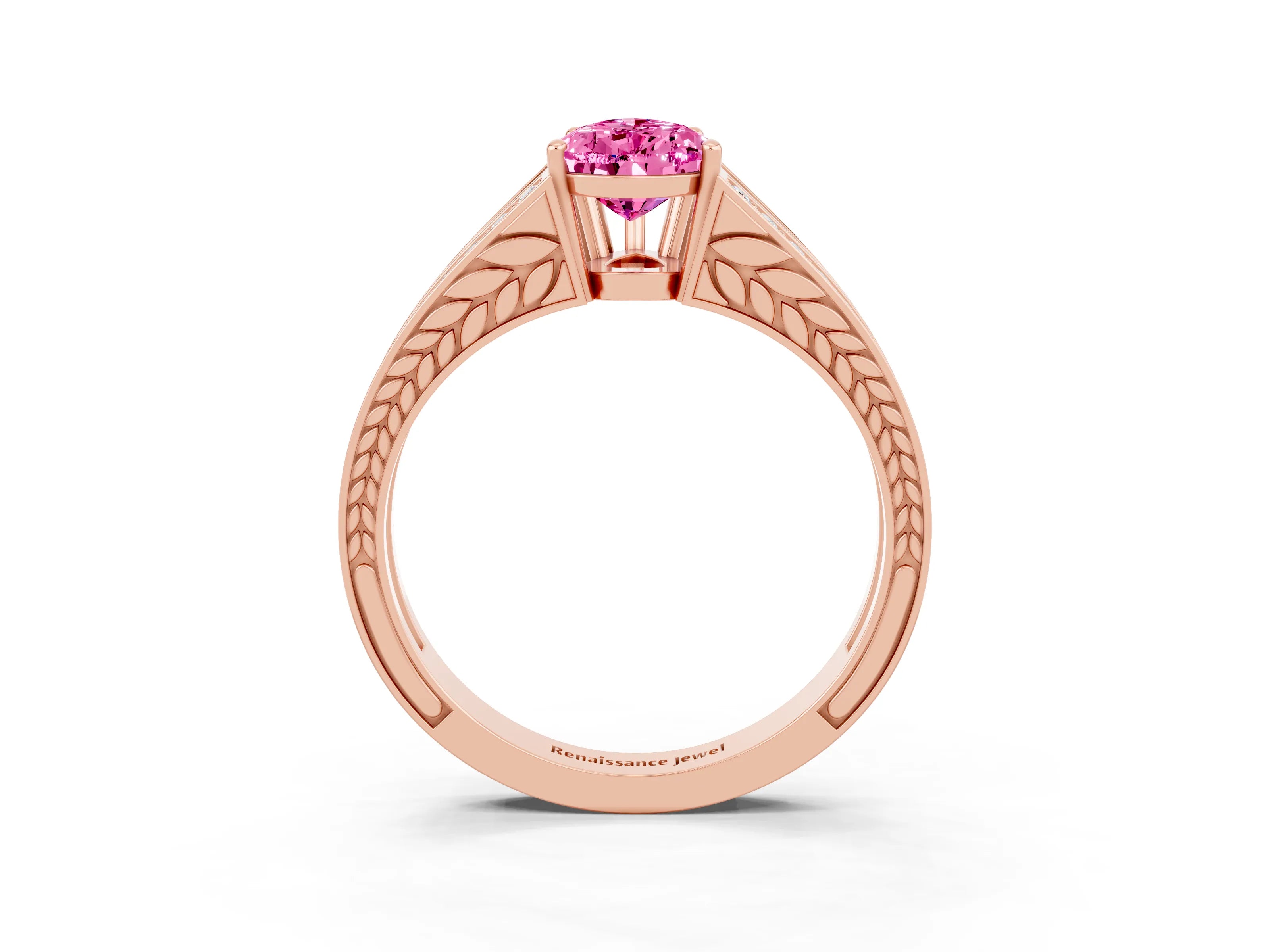 Rose gold Pear Cut Pink Sapphire Split Shank Ring with Pavé Band and Four-Prong Setting_3