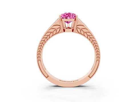 Rose gold Pear Cut Pink Sapphire Split Shank Ring with Pavé Band and Four-Prong Setting_3