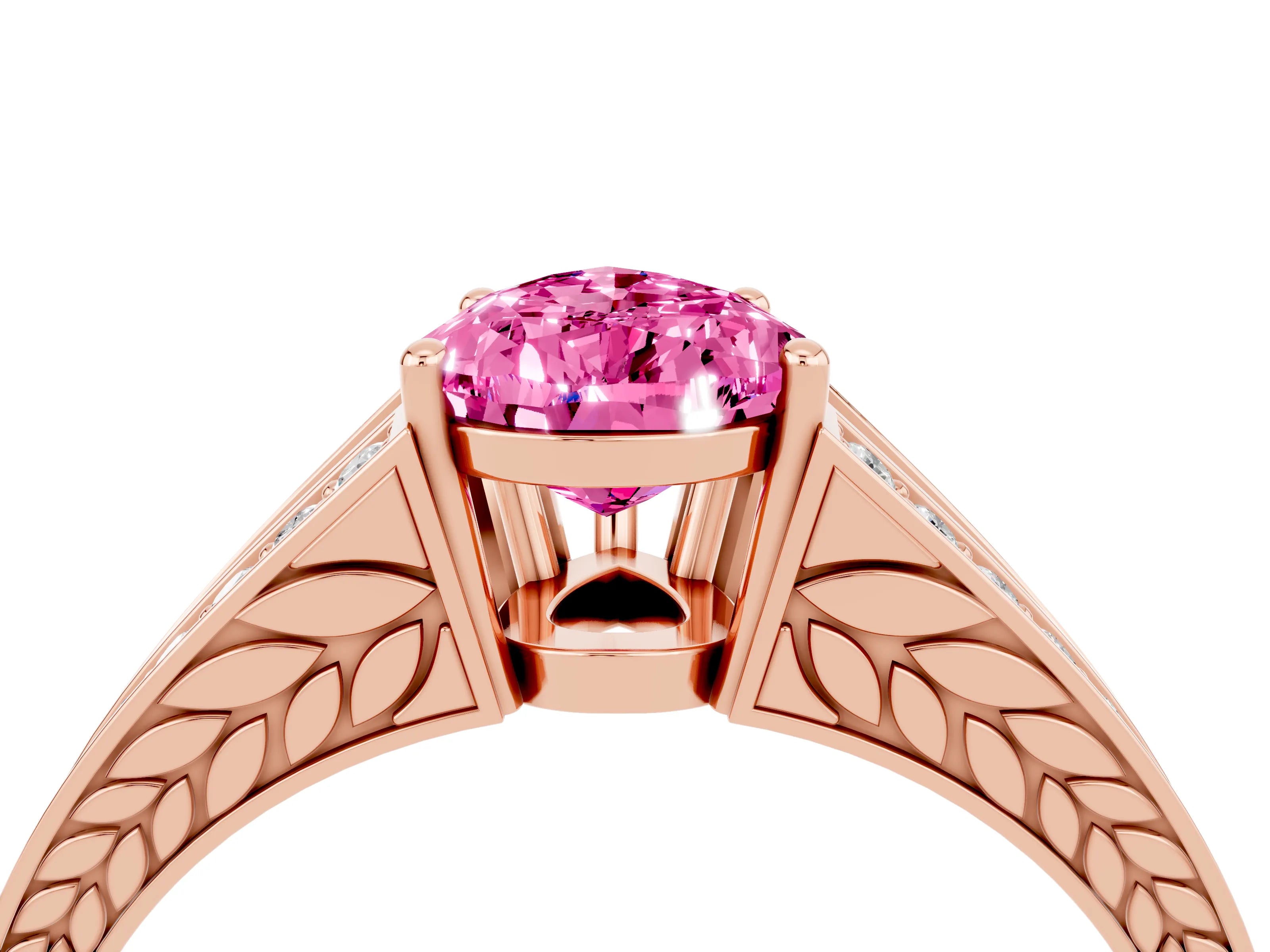 Rose gold Pear Cut Pink Sapphire Split Shank Ring with Pavé Band and Four-Prong Setting_4