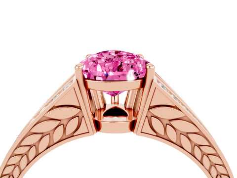 Rose gold Pear Cut Pink Sapphire Split Shank Ring with Pavé Band and Four-Prong Setting_4