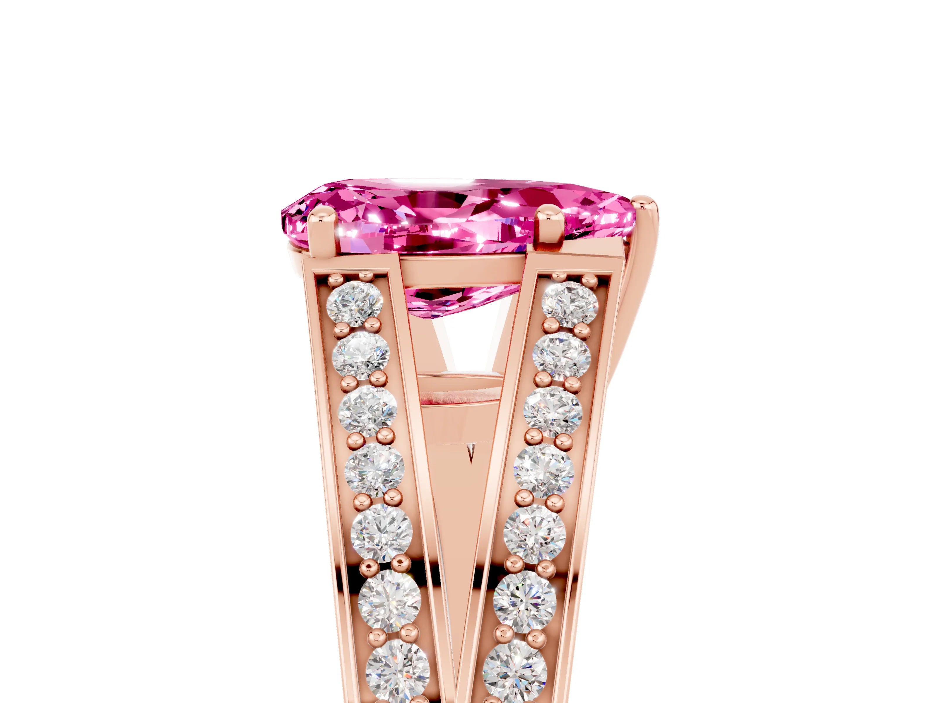 Rose gold Pear Cut Pink Sapphire Split Shank Ring with Pavé Band and Four-Prong Setting_5
